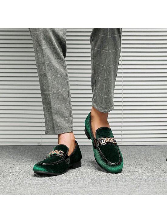 FQEQNQG Men\'s Green Velvet Loafers Penny Slip On Smoking Luxury Wedding Shoes main image 4